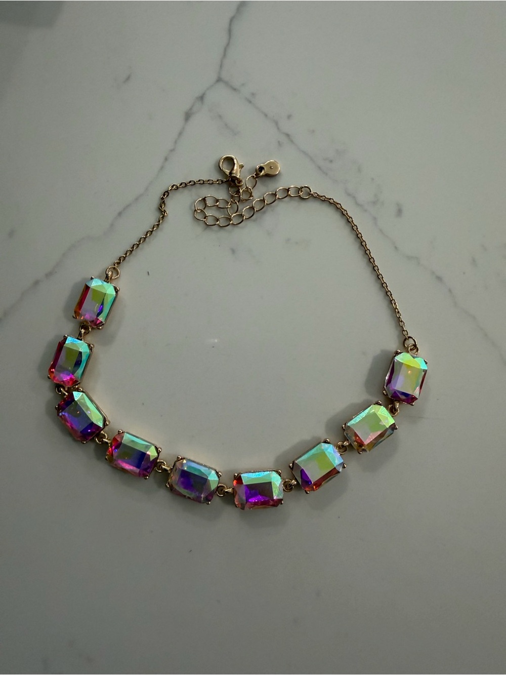 Iridiscent Crystal Statement Necklace - Gold Chain